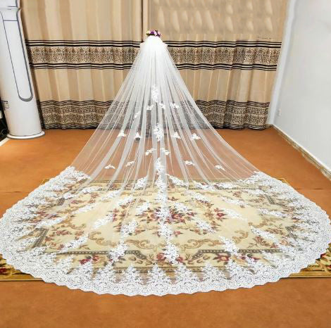 Women's Polyester Applique Edge One-Layer Cathedral Wedding Veils