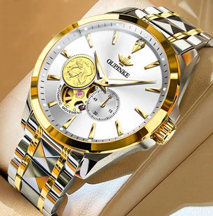 Men's Tungsten Steel Push Button Hidden Clasp Round Wrist Watch