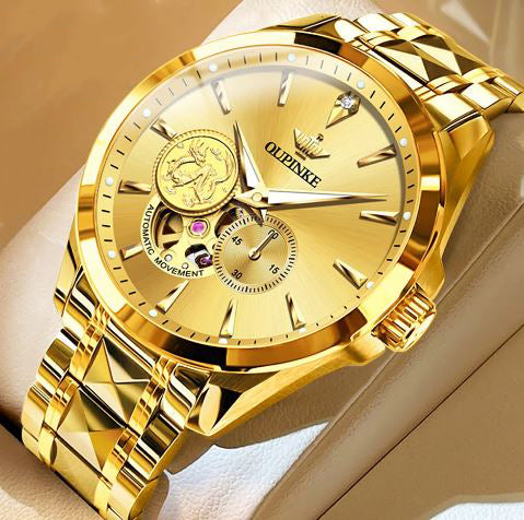 Men's Tungsten Steel Push Button Hidden Clasp Round Wrist Watch