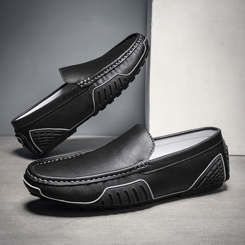 Men's Split Leather Round Toe Slip-On Closure Casual Wear Shoes