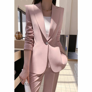 Women's Polyester Notched Collar Single Button Solid Blazer Set