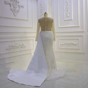 Women's V-Neck Long Sleeves Court Train Bridal Wedding Dress