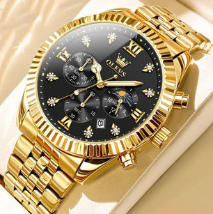 Men's Stainless Steel Round Shape Waterproof Luxury Quartz Watch