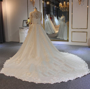 Women's Boat Neck Full Sleeves Lace-Up Mermaid Wedding Dress