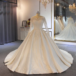 Women's Sweetheart Neck Full Sleeves Beading Wedding Dresses