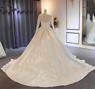 Women's Sweetheart Neck Full Sleeves Beading Wedding Dresses