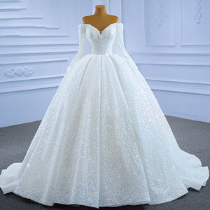 Women's Sweetheart Neck Off-Shoulder Court Train Wedding Dress