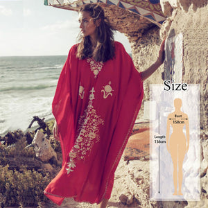 Women's V-Neck Short Sleeves Printed Beachwear Caftan Cover Up