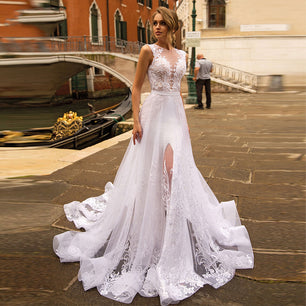 Women's O-Neck Sleeveless Mermaid Bridal Wedding Gown Dress