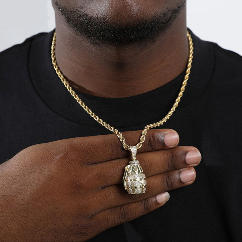 Men's Metal Copper HIP Hop Cubic Zircon Grenades Bombs Necklaces