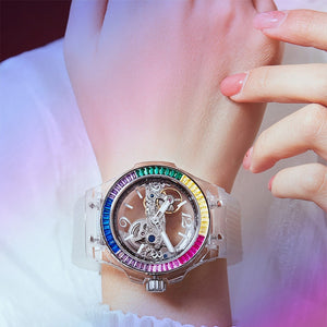 Women's Acrylic Case Round Shape Waterproof Luxury Watches