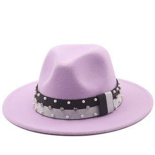 Women's Wool Ribbon Band Pearl Pattern Casual Wear Elegant Hat