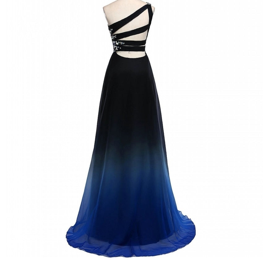 Women's One-Shoulder Sleeveless Gradient Pattern Formal Dress