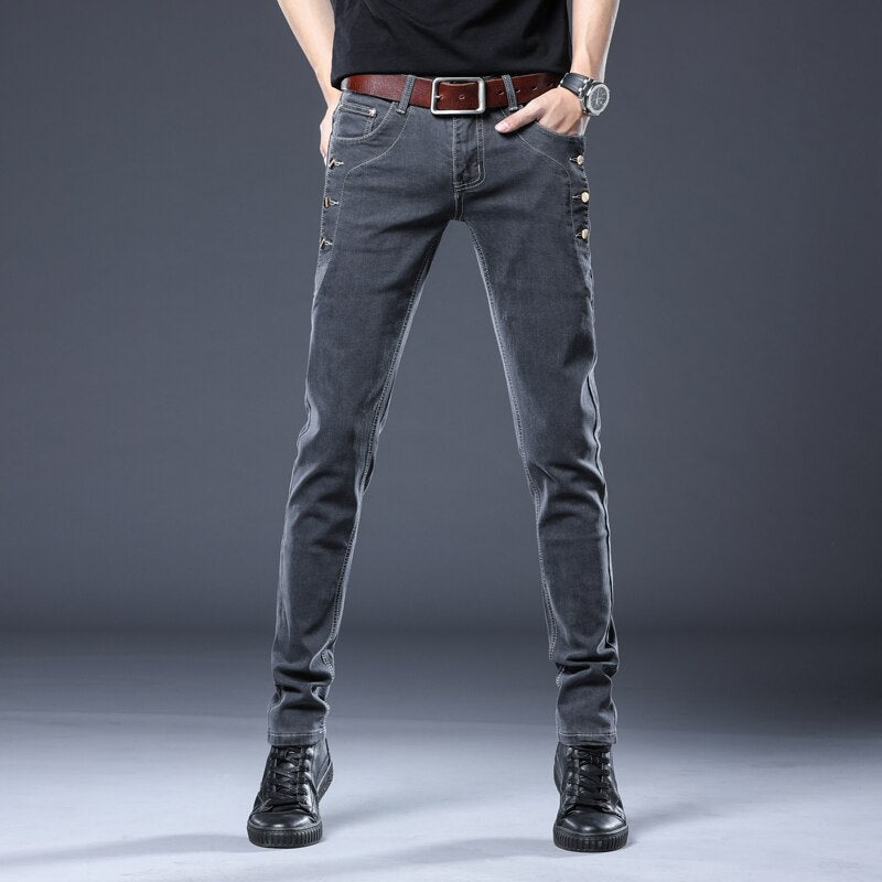 Men's Denim Zipper Fly Closure Hip Hop Mid Waist Solid Jeans