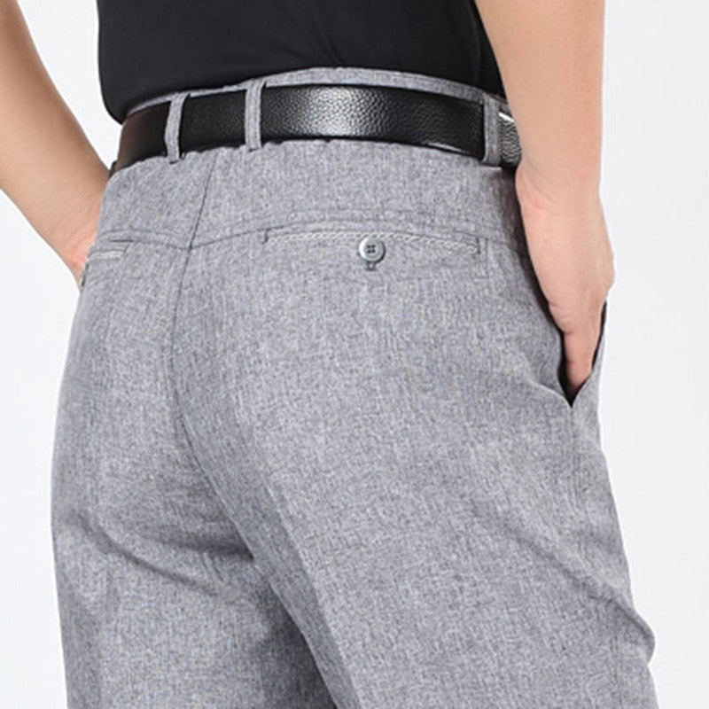 Men's Polyester Zipper Fly Closure Plain Pattern Casual Pants