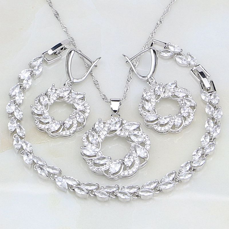 Women's 100% 925 Sterling Silver Zircon Round Classic Jewelry Set