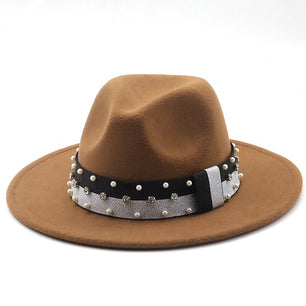 Women's Wool Ribbon Band Pearl Pattern Casual Wear Elegant Hat