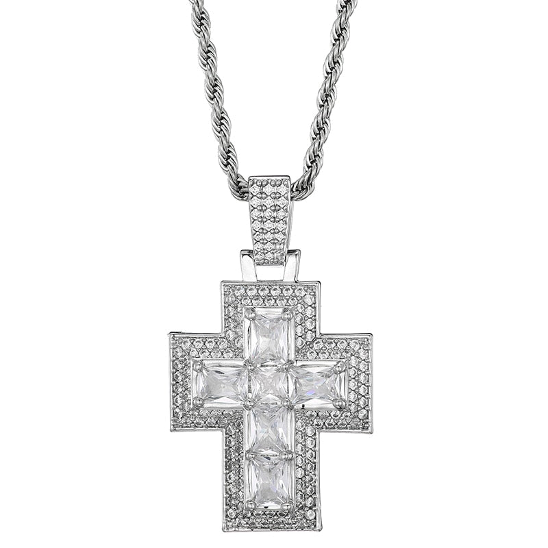 Men's Copper Cubic Zirconia Link Chain Hip Hop Cross Necklace