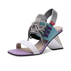 Women's Genuine Leather Square Toe Mixed Colors Elegant Sandals