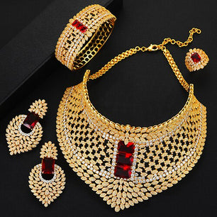 Women's Copper Cubic Zirconia Luxury Wedding Trendy Jewelry Set