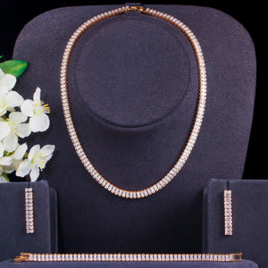 Women's Copper Cubic Zirconia Square Pattern Wedding Jewelry Set