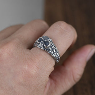 Men's 100% 925 Sterling Silver Skeleton Pattern Punk Rings