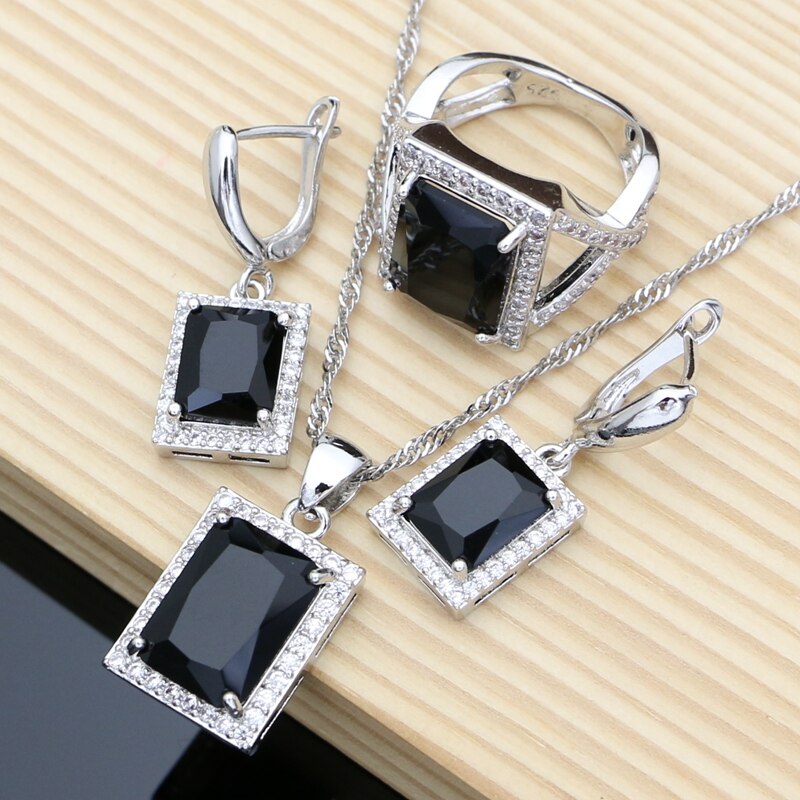 Women's 925 Sterling Silver Link Chain Square Classic Set