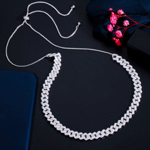 Women's Copper Cubic Zircon Link Chain Round Trendy Necklace