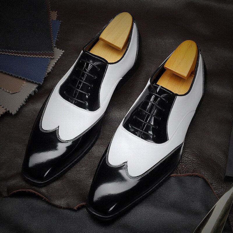 Men's Genuine Leather Pointed Toe Lace-Up Closure Formal Shoes