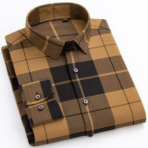 Men's Polyester Full Sleeves Single Breasted Plaid Casual Shirt