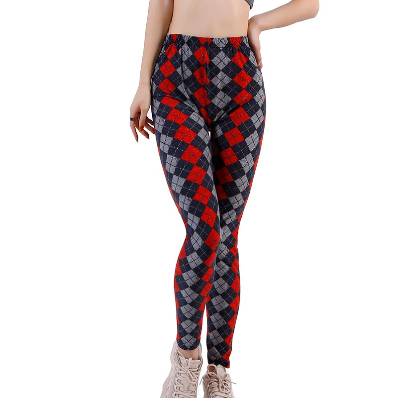 Women's Polyester High Waist Pattern Quick Dry Plaid Leggings