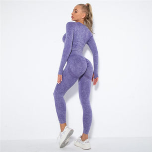 Women's Polyester Elastic Waist Solid Pattern Yoga Sport Set