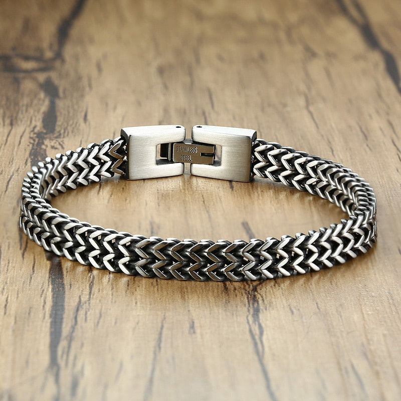 Men's Stainless Steel Easy Hook Clasp Link Chain Round Bracelet