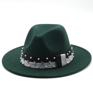 Women's Wool Ribbon Band Pearl Pattern Casual Wear Elegant Hat