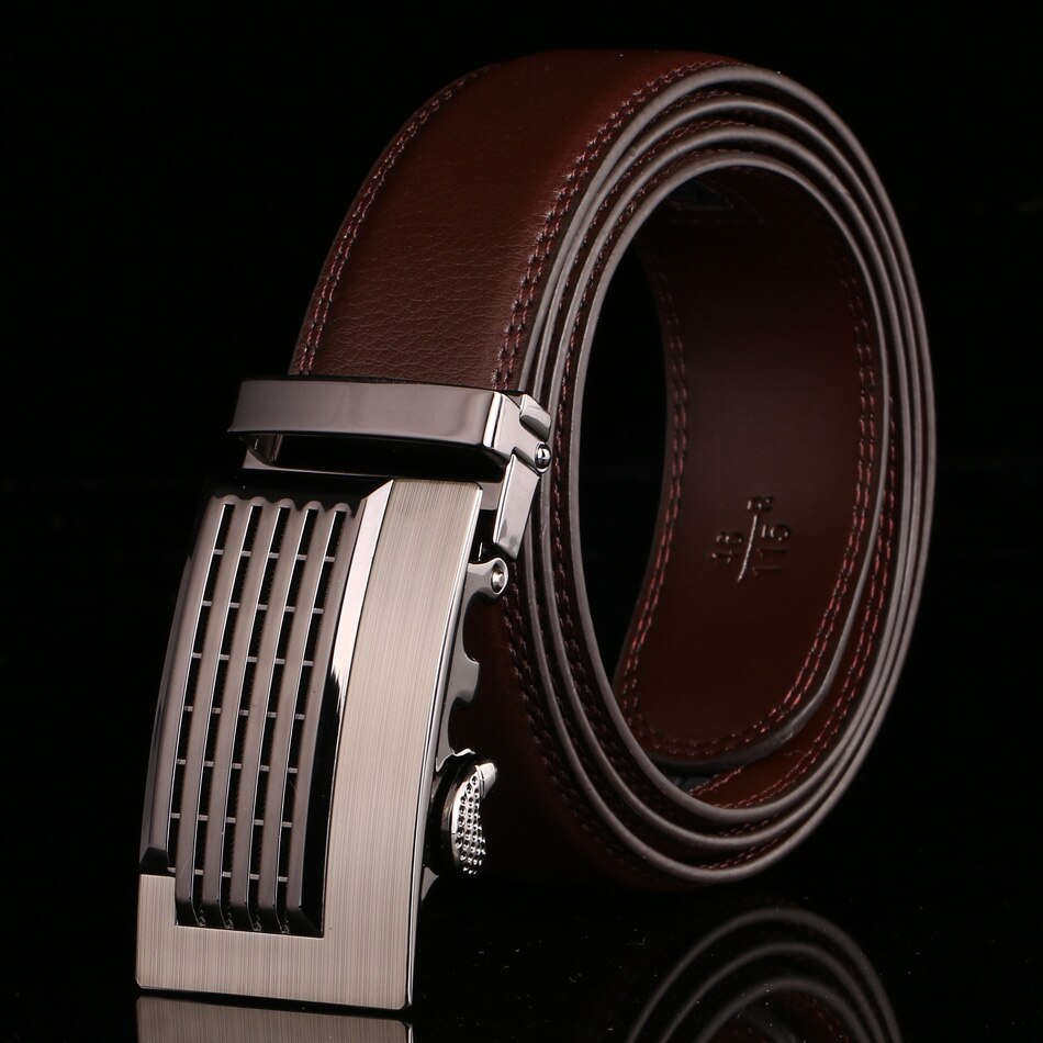 Men's Genuine Leather Solid Pattern Square Buckle Closure Belts