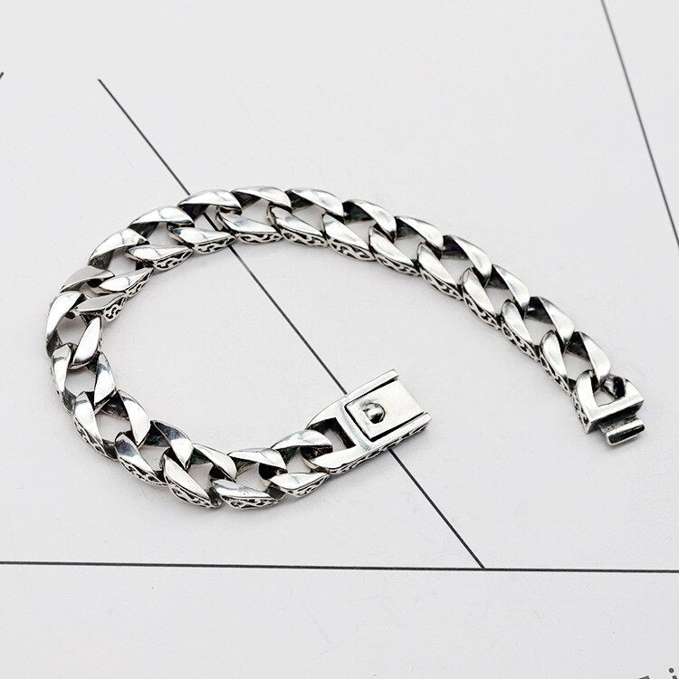 Men's 100% 925 Sterling Silver Geometric Pattern Vintage Bracelet