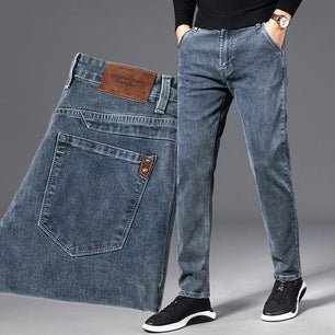 Men's Mid Waist Zipper Fly Closure Plain Pattern Denim Pants