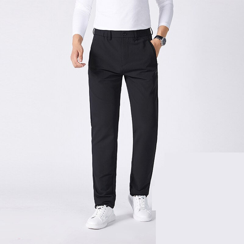 Men's Spandex Mid Waist Zipper Fly Closure Straight Casual Pant