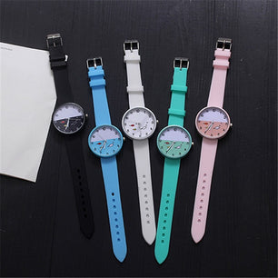 Kid's Alloy Case Round Shape Buckle Clasp Quartz Wristwatch