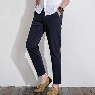 Men's Cotton Mid Waist Zipper Fly Solid Pattern Trendy Pants