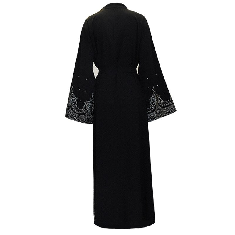 Women's Arabian Polyester Full Sleeve Beaded Elegant Open Abaya