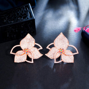 Women's Copper Cubic Zirconia Flower Sparkling Stud Earrings