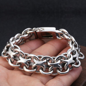 Men's 100% 925 Sterling Silver Geometric Link Chain Bracelet