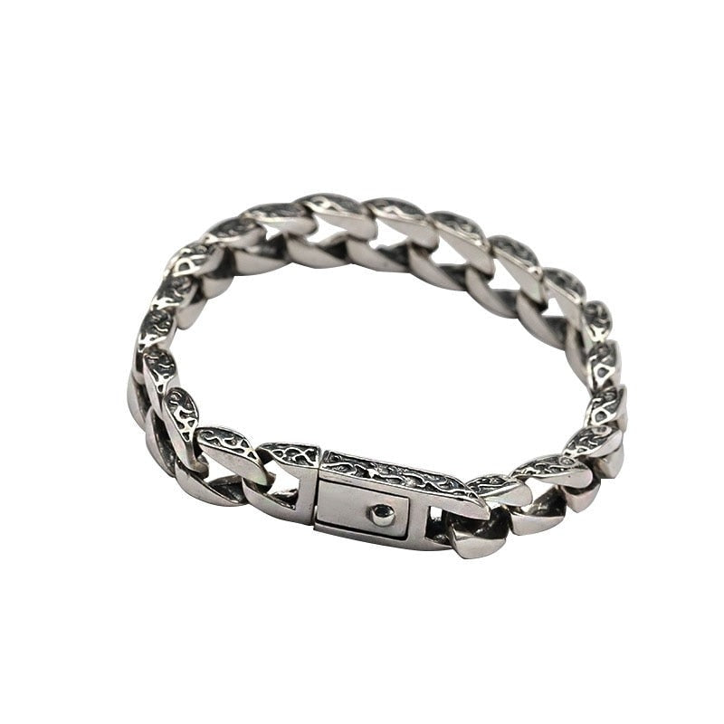 Men's 100% 925 Sterling Silver Geometric Pattern Vintage Bracelet