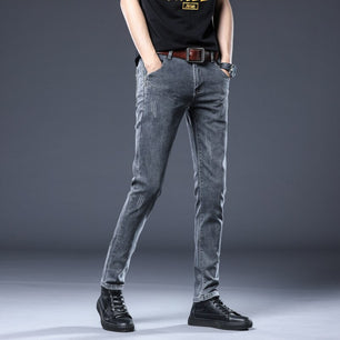 Men's Denim Mid Waist Zipper Fly Solid Pattern Classic Pants