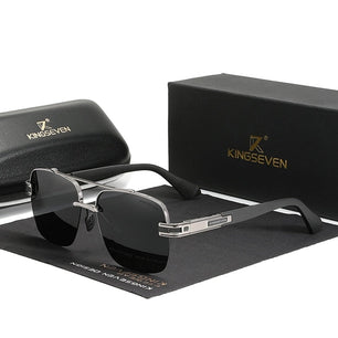 Men's Aluminum Frame Polarized Semi-Rimless Retro Sunglasses