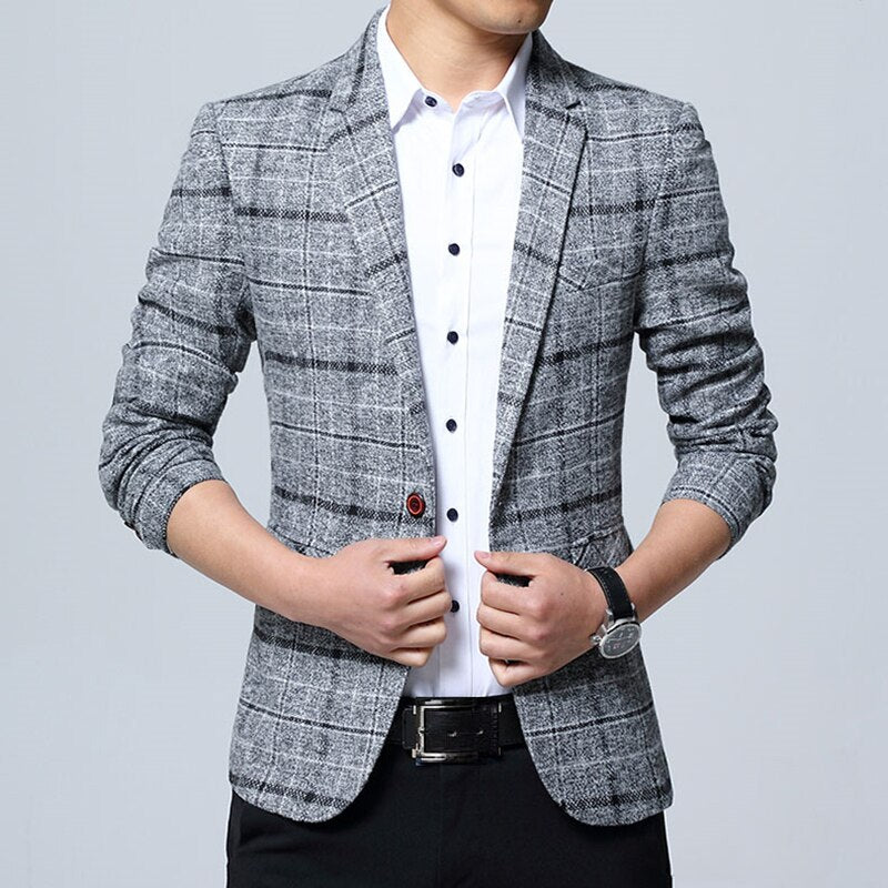 Men's Polyester Turn Down Collar Single Breasted Slim Jacket