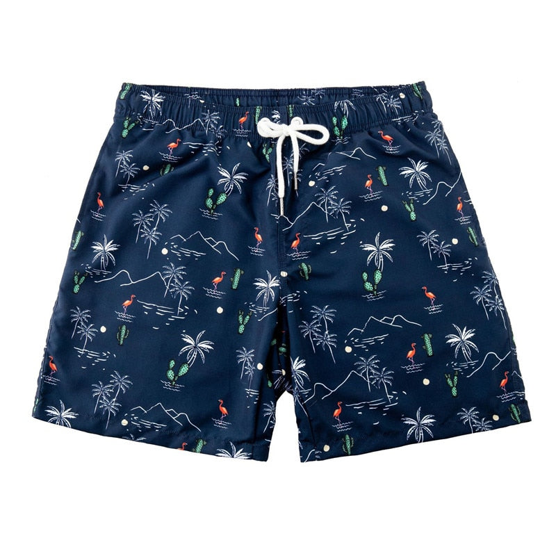 Men's Polyester Quick-Dry Swimwear Casual Printed Beach Shorts