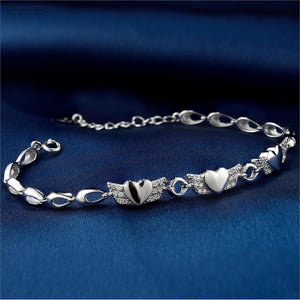 Women's 100% 925 Sterling Silver Zircon Heart Charm Bracelet