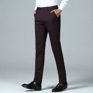 Men's Polyester Full-Length Zipper Fly Slim Fit Casual Pants